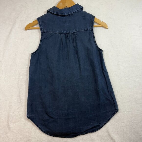 A New Day XS Denim Sleeveless Buttoned Top Casual Boho Resort Capsule Spring - Picture 7 of 10